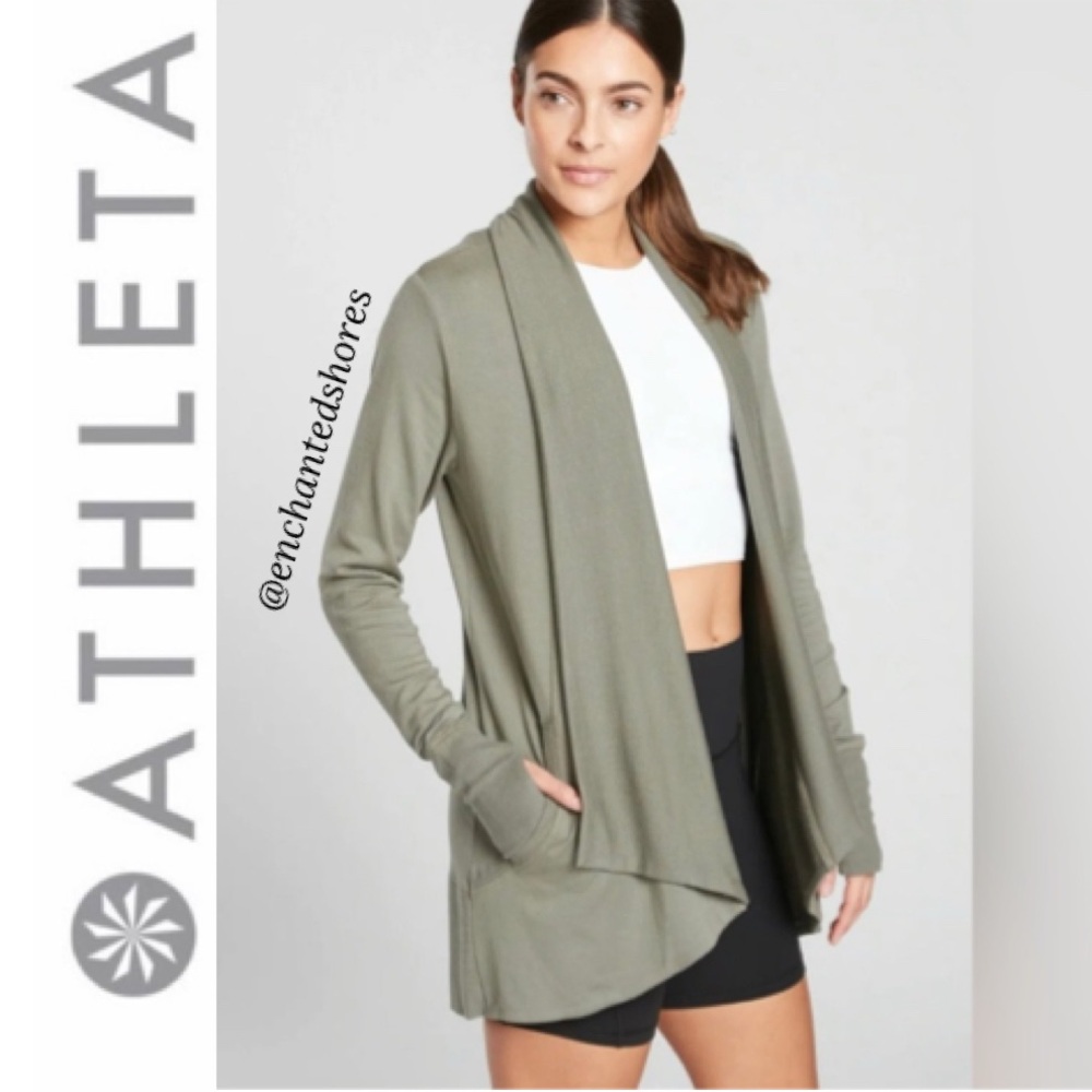 Athleta Pranayama Restore Wrap Sweater Knit Cardigan Neutral Olive Green69 Small